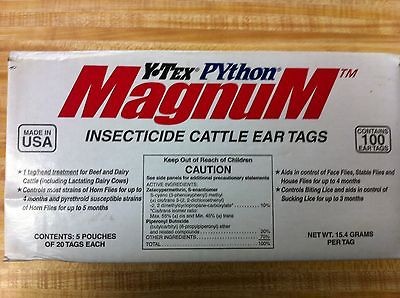 TEX PYTHON MAGNUM INSECTICIDE CATTLE EAR TAGS FLY CONTROL FLY TAGS 