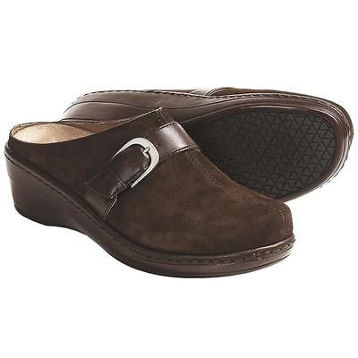 NIB KLOGS BONNY Suede Clogs Buckle Strap Coffee Brown WOMEN New