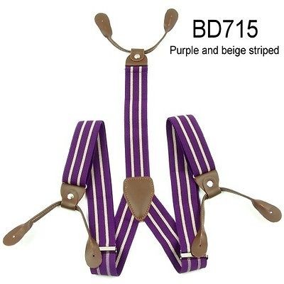 New Adjustable Button Holes Unisex suspenders Braces Purple beige 
