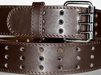 BIG TALL MAN BROWN LEATHER Silver Buckle Belt Triple Hole 2XL 46 48 