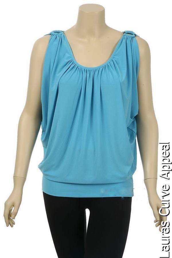 Womens Plus Size Blouses 3X 22/24 Sleeveless Aqua Blue Blouse O Ring 