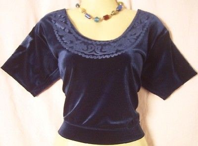 Navy Blue Velvet STRETCH Blouse Top Sari Sports Plus Size Stylish Hot 