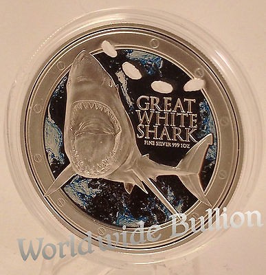 2012 GREAT WHITE SHARK   1oz .999 Silver Coin from NZ Mint   $2 Niue