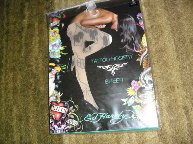 New Ed Hardy Womens Sheer Tattoo Hosiery M/L Sexy/Fun/Stylish Skull 