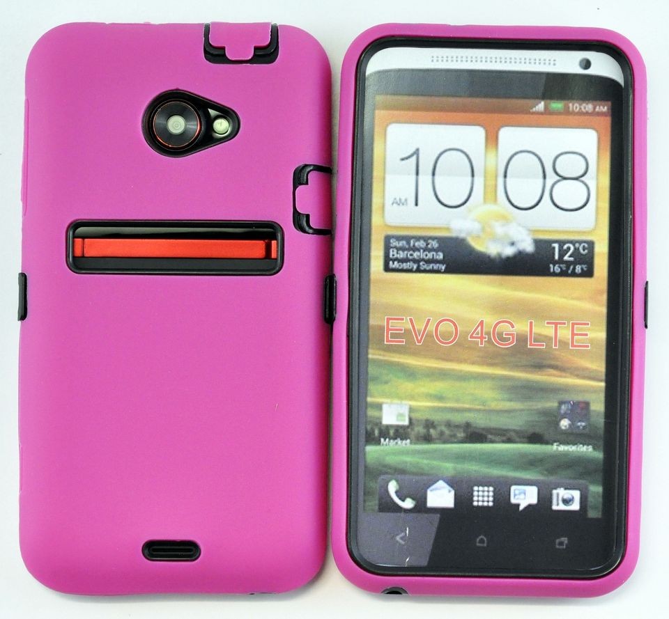 Hotpink Black Double Layer Hard Ultra Slim for HTC EVO 4G LTE SPRINT 