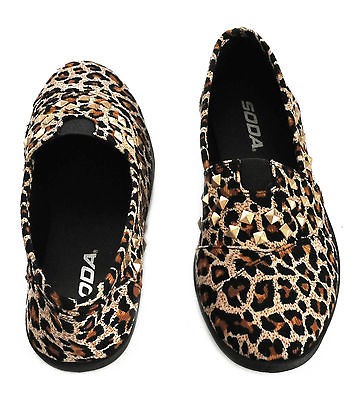 new soda ding tan cheetah comfy casual stud slip on flats