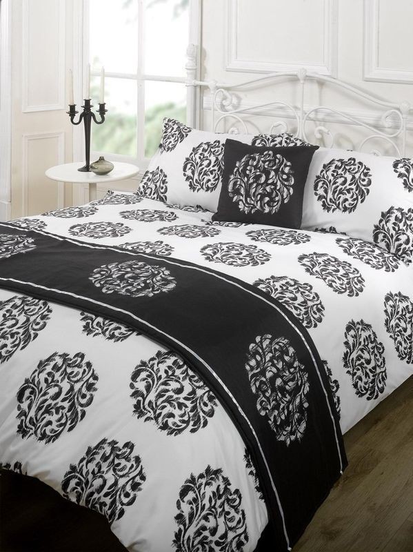   OR SUPER KING DUVET SET BED RUNNER C/COVER WHITE BLACK SILVER SERENADE