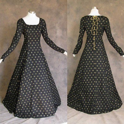 Medieval Renaissance Gown Black Gold Dress Costume LOTR Wedding 2X