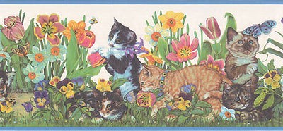 Sale $9.95 Kittens, Butterfly, WildFlowers 45 Feet Wallpaper 