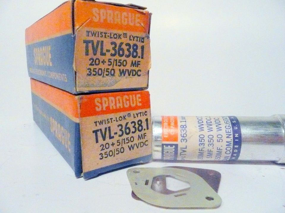 nos 2 SPRAGUE TWIST LOK LYTIC HIGH VOLTAGE CAPACITOR TVL 3638.1 //20MF 