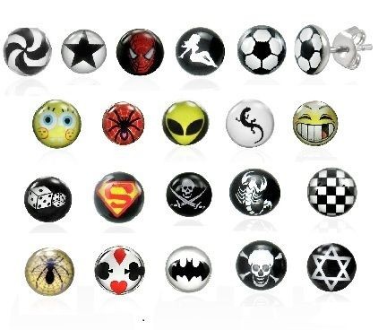 NEW MENS BOYS **SINGLE** STUD LOGO PICTURE CARTOON EARRING STUDS 