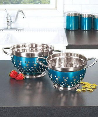   Pc. BLUE Kitchen Colander Strainer Set Stainless Steel Dishwasher Safe