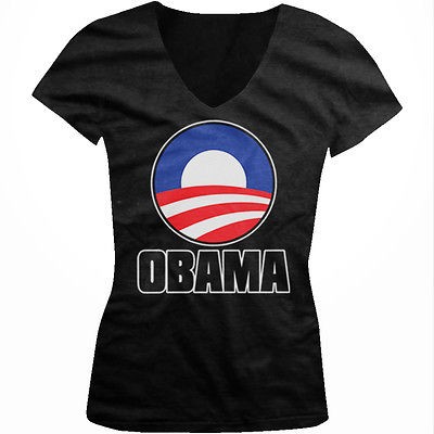 Barack Obama Logo American Flag 2012 Election Girls Junior V Neck T 