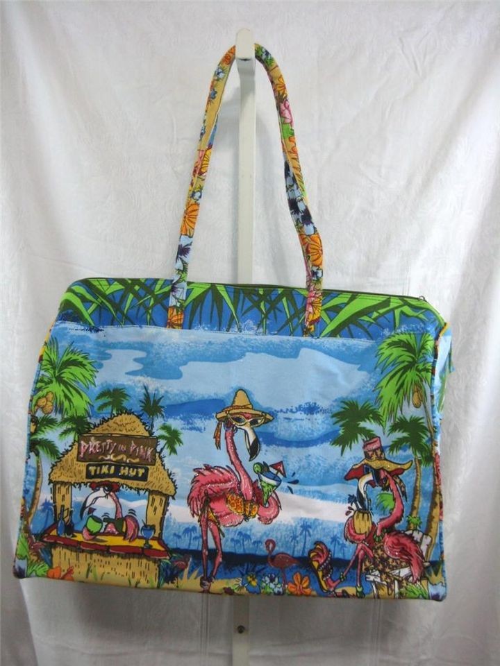 New Cappelli Lg Flamingo Tiki Hut Island Tote Shopper Handbag Canvas 