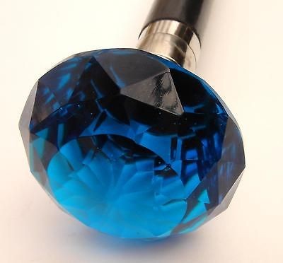 cobalt blue cut glass knob carnival walking stick cane