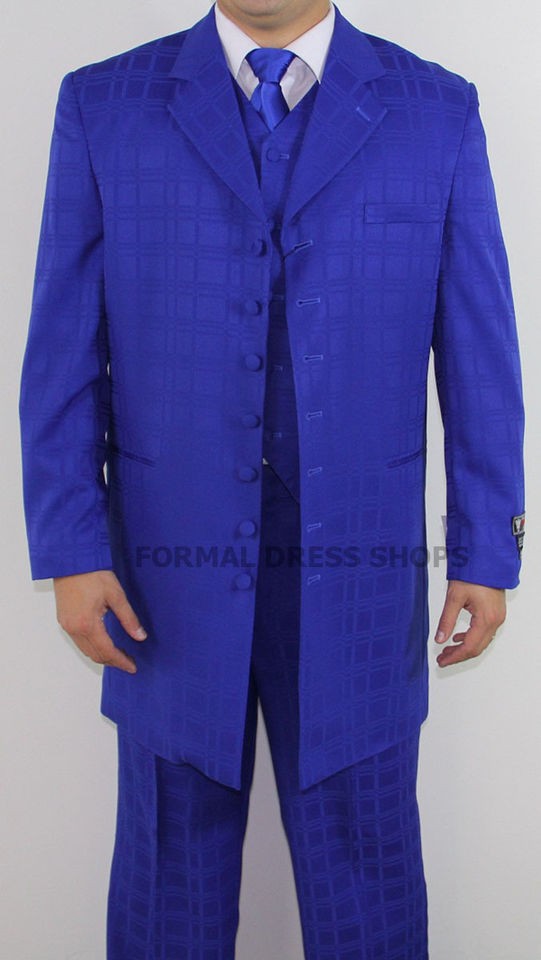   VEST JACKET ROYAL BLUE TONAL WINDOW ZOOT SUIT WEDDING PROM HOMECOMING