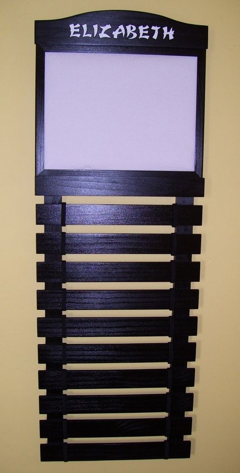 CUSTOM BLACK PAINTED KARATE BELT DISPLAY RACK 10 SLATS