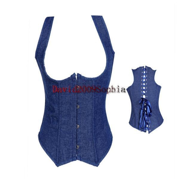 Corset Underbust Lace up Sexy Jean Bustier Steel Waist Cincher Party 