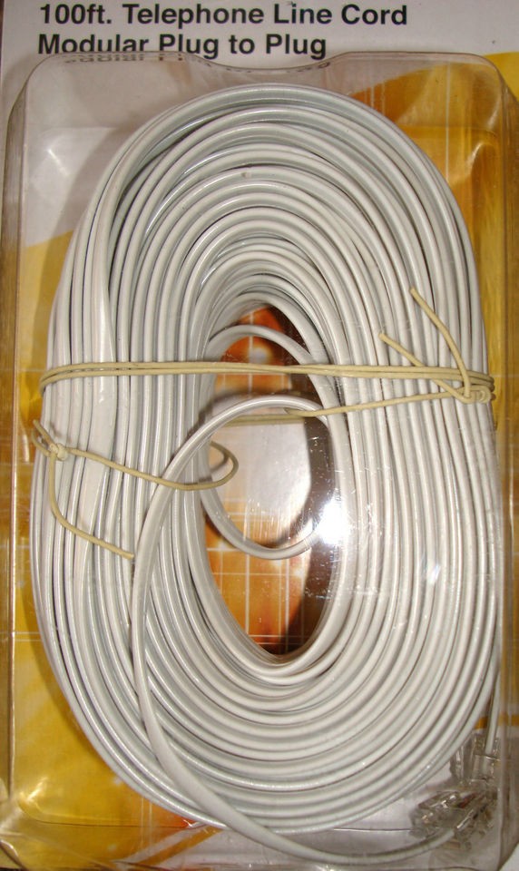 100 ft phone telephone extension cord cable white new time