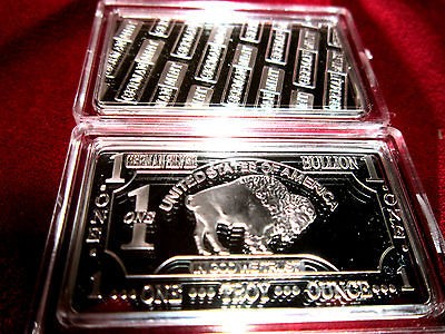 ONE TROY OUNCE GERMAN SILVER BUFFALO BULLION BAR  1 OZ BAR IN AIR 