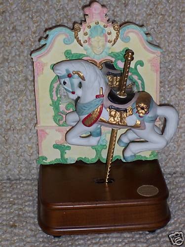 CAROUSEL MUSIC BOX WITH ROCKING CAROUSEL HORSE WITH MIRROR