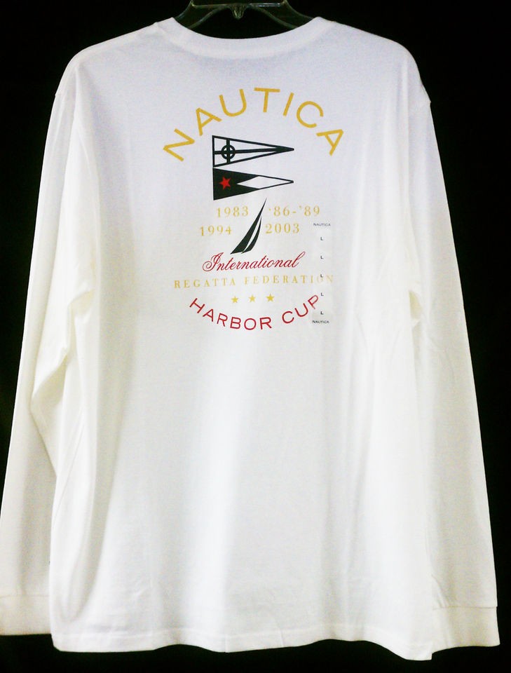 NWT Mens Nautica WHITE Sailing Long Sleeve 100% Cotton Crew Neck T 