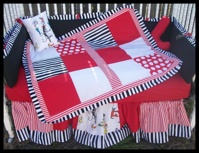 New custom baby Crib Bedding Set m/w Dr. SEUSS Cat in the Hat fabrics