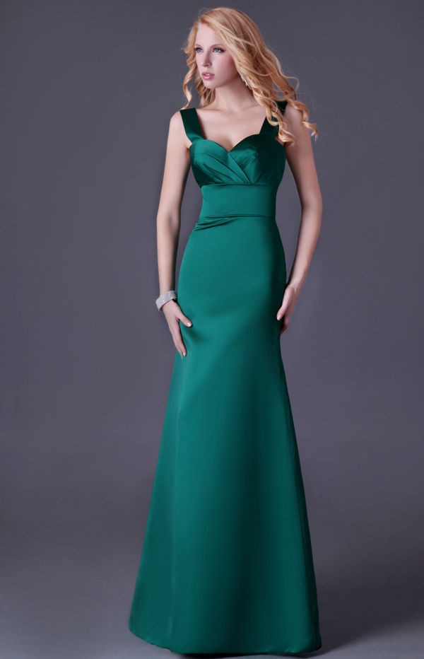 Stock Lady Strap Satin Floor Length Party Gown Prom Ball Evening 
