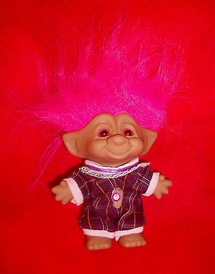 EX rare Ace Novelty TROLL doll PINK EYES jewel purple pink jumpsuit 