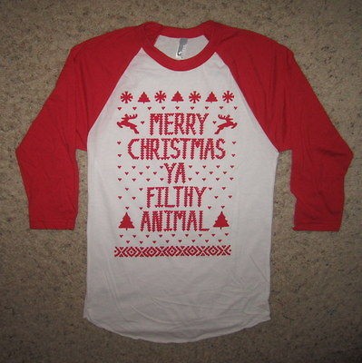   raglan womens ugly sweater merry christmas ya filthy animal t shirt