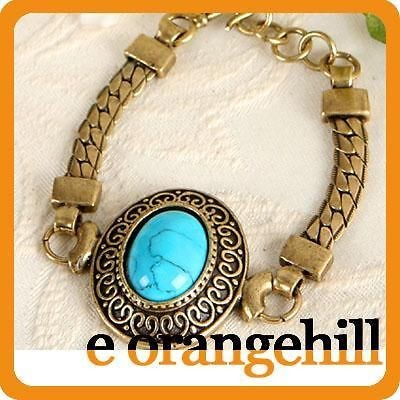 Turquoise Gemstone women jewelry Antique Gold GP Vintage ST Bracelet 