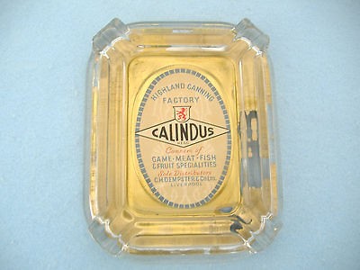 VINTAGE ADVERTISING GLASS ASHTRAY CALIND​US HIGHLAND CANNING FACTORY 