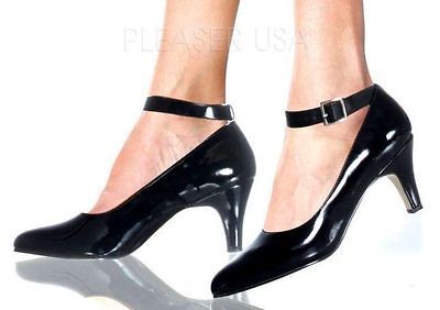 BLACK ANKLE STRAP 3 WiDe (C) PUMP Sz 9 10 11 12 13 14 15 16 