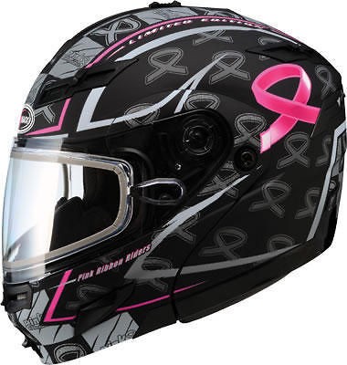 GMAX GM54S Highmark Snowmobile Modular Helmet, Pink Ribbon Rider 