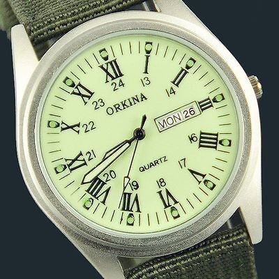   Army Mens Women Green Nightvision Dial Sport Wristwatch Date Week