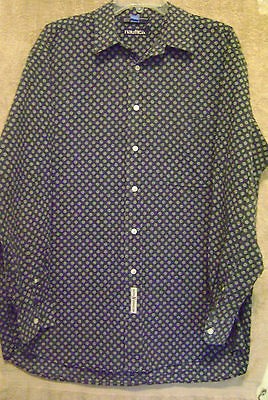 nautica navy print button down shirt big tall size l