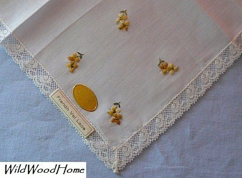 French Val Lace Embroidery Flower ladies hanky handkerchief UNUSED TAG