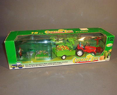 COUNTRY LIFE 16 Pcs. DIE CAST TRACTOR w/ MOVABLE PART & GREEN HOUSE 1 