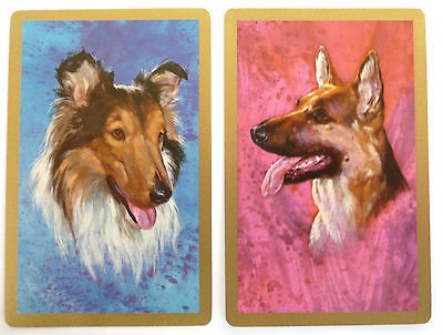 PAIR VINTAGE SWAP CARDS. COLLIE DOG & GERMAN SHEPHERD. MINT COND 