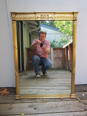   EMPIRE gold gilt antique french art glass wall mirror vtg furniture