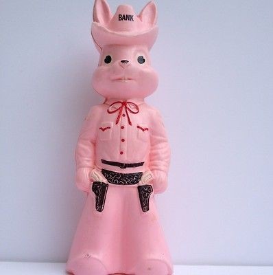 Vtg Pink Plastic COWBOY BUNNY Western Rabbit 12 BANK Free S/H NICE