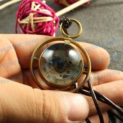   rotation copper case glass ball leather cord mechanism Pocket watch