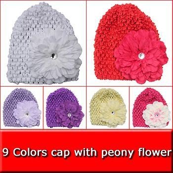 Baby Girl Beanie Crochet Waffle Hat Cap Peony Daisy Hair Flower 