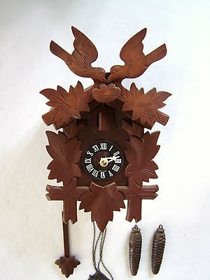 VINTAGE CUCKOO CLOCK HURBERT HERR BIRDS & LEAVES & WORKS 4 PARTS OR 