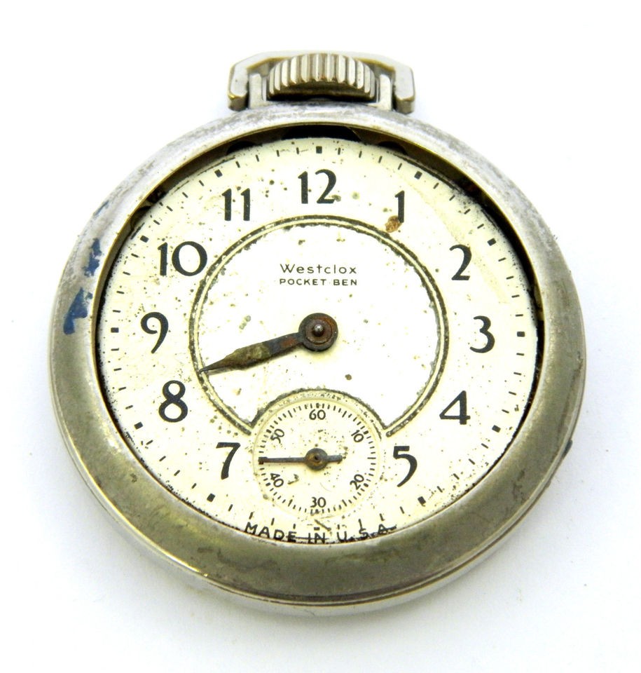 4U2FIX Antique Westclox Pocket Ben Open Face Pocket Watch Good Bal HS 