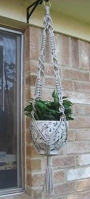 Macrame Plant Hanger SHADOW (lt. Grey) 44 Made with 6mm Macrame Cord 