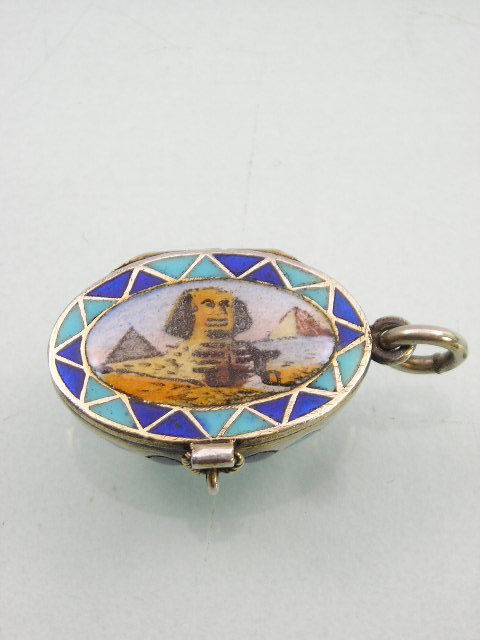   EGYPTIAN REVIVAL SILVER ENAMEL CHARM PENDANT MOSES BASKET WITH BABY