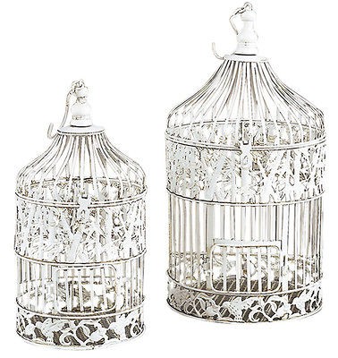 set 2 white metal round parakeet birds cages 21 5