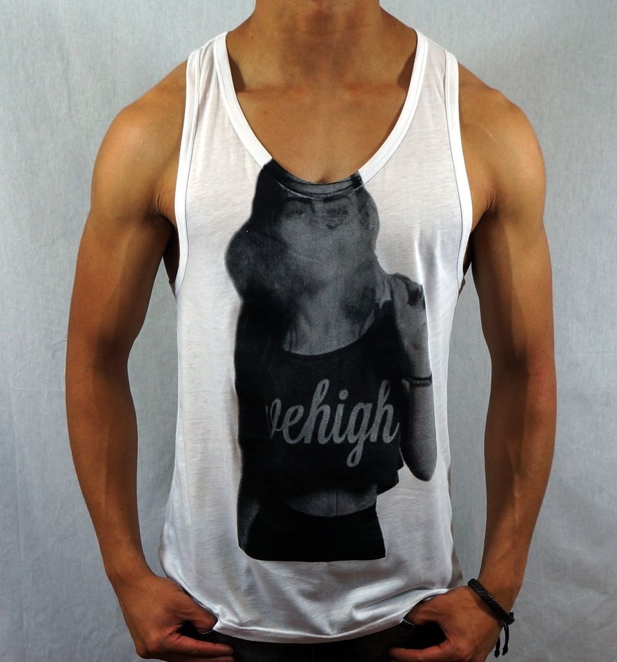 mens SINGLET HIGH slim fit TANK TOP mma fesitival designer gym fashion 