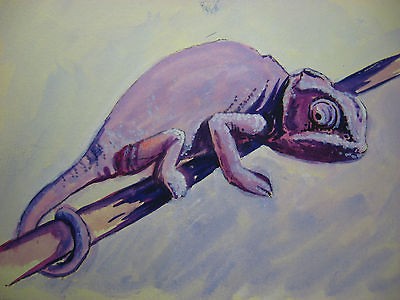   Painting chameleon 5.5 x 7.5 watercolor and acrylic. USA Free ship